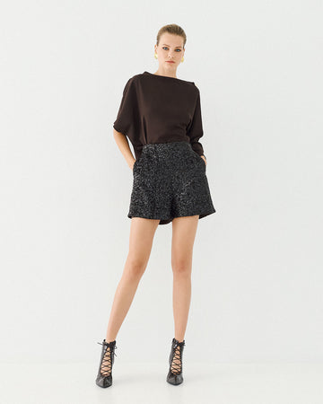 Access Fashion Coffee High Wasited Sequin Shorts