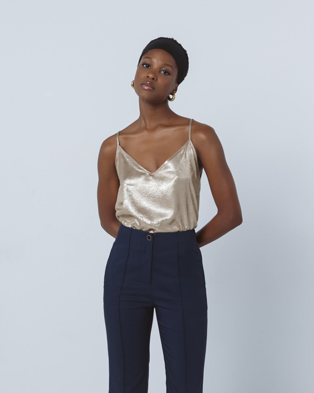 Access Fashion Cream Metallic Effect Strappy Top