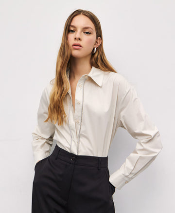 Access Fashion Cream Shirt With Rhinestones
