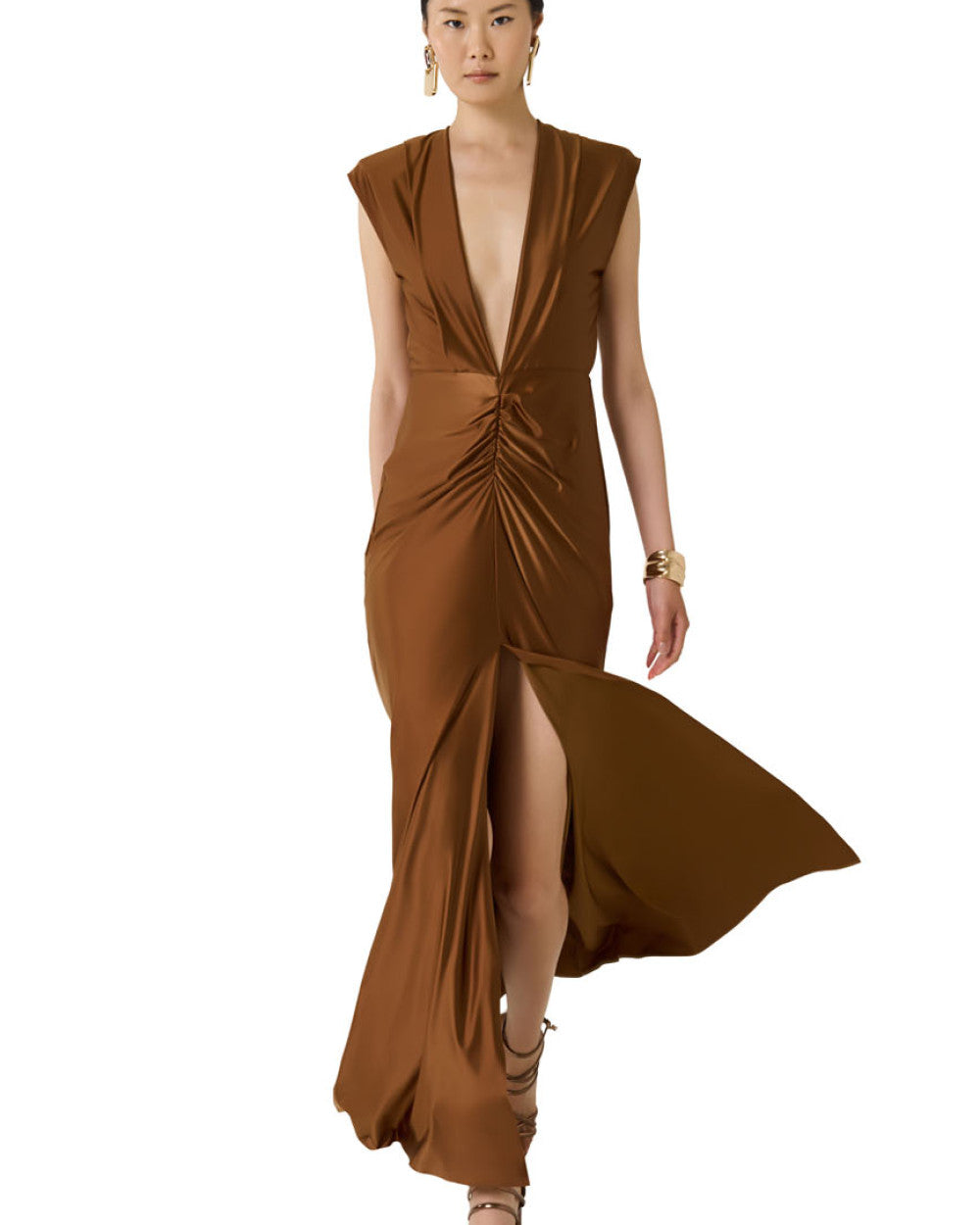 Access Fashion Deep V-neckline Brown Dress