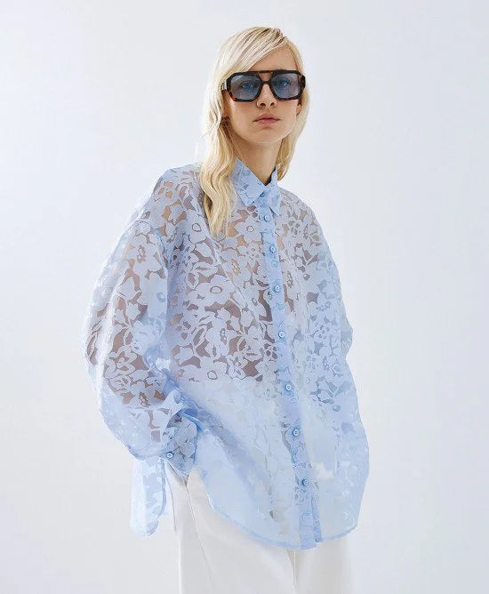 Access Fashion Devore Blue Shirt/Blouse