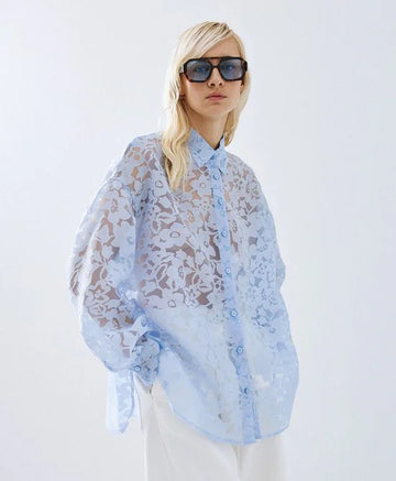 Access Fashion Devore Blue Shirt/Blouse