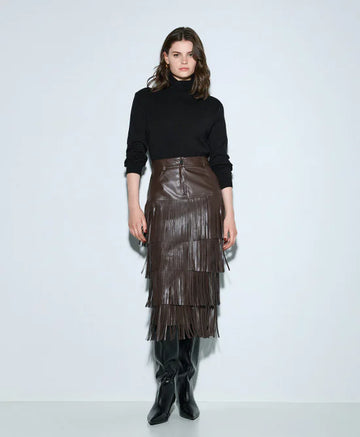 Access Fashion Faux Leather Effect Skirt With Fringes