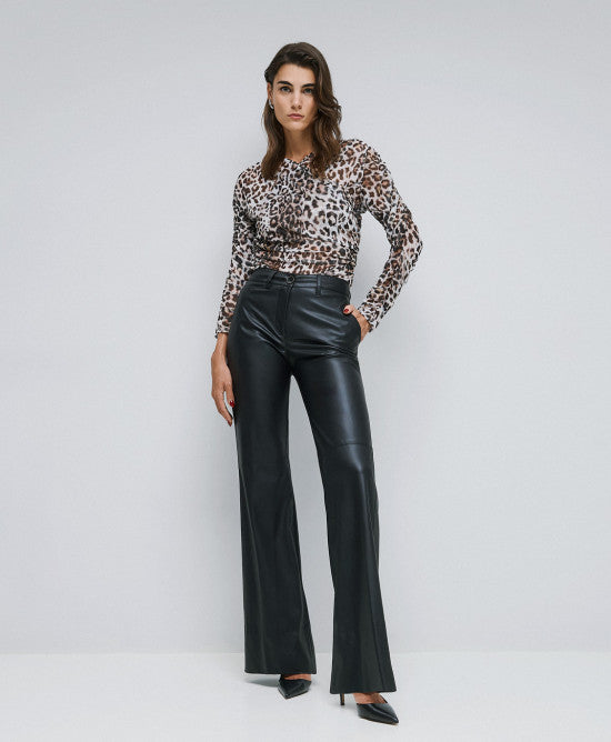 Access Fashion Faux Leather Flared Black Trousers