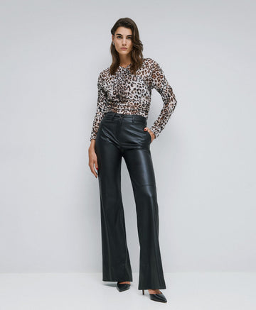 Access Fashion Faux Leather Flared Black Trousers