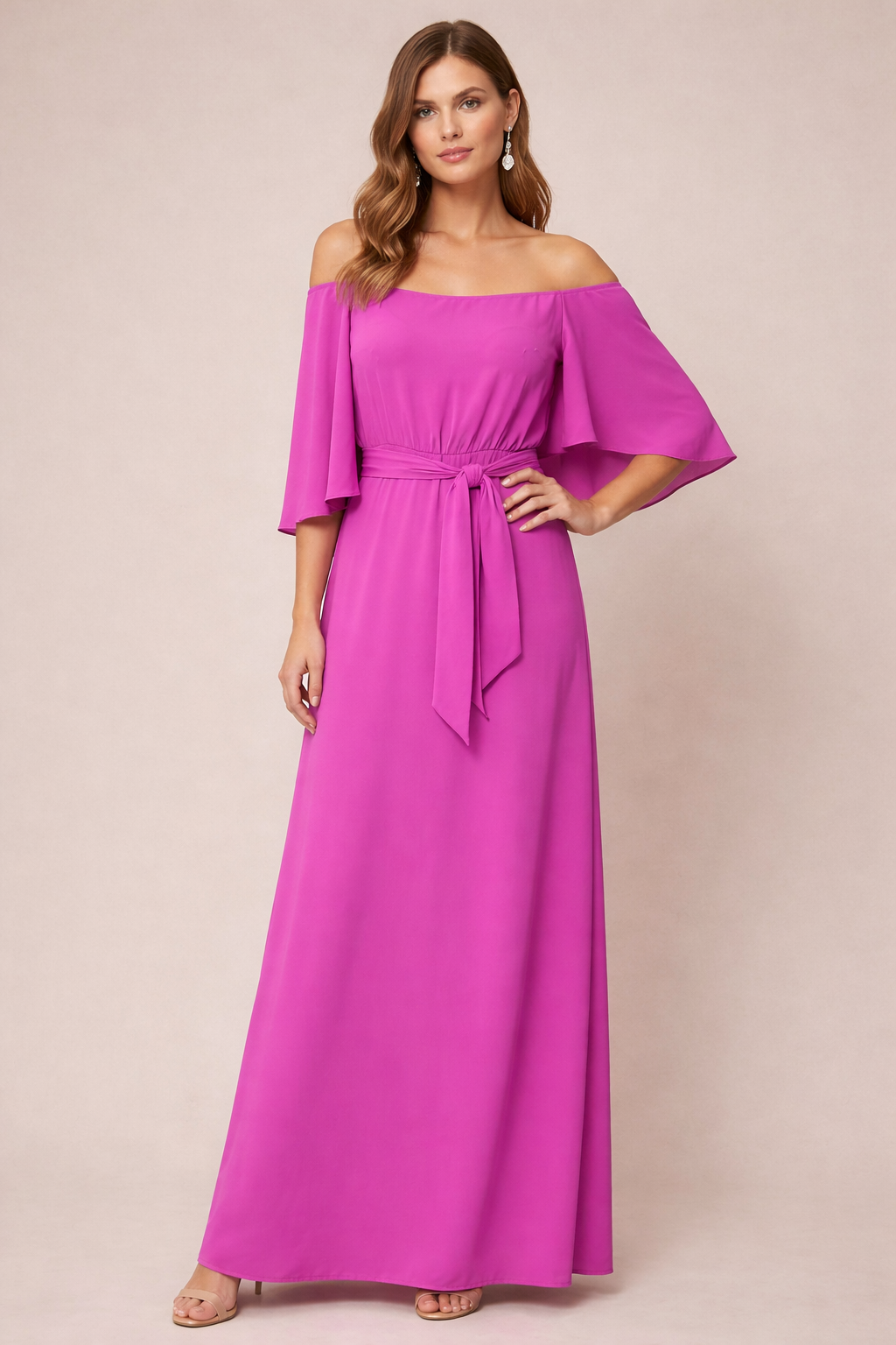 Access Fashion Fuschia Maxi Dress With Boat Neckline