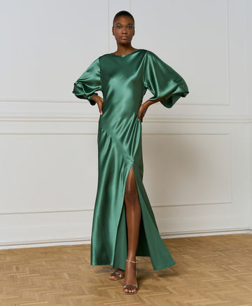 Access Fashion  Green Satin Dress With Draped Back