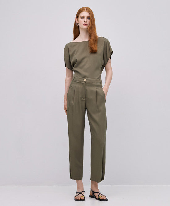 Access Fashion High Waisted Slouchy Green Trousers