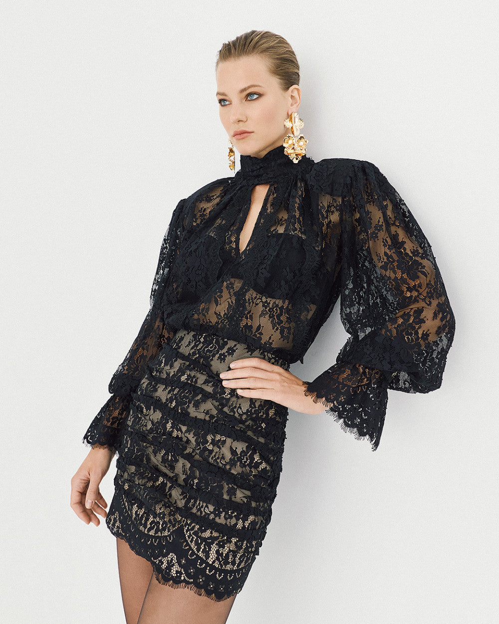Access Fashion Lace Bow Black  - Blouse