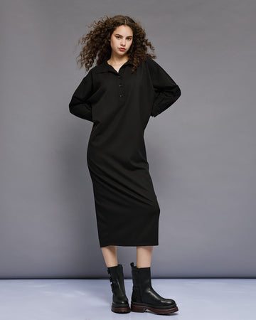 Access Fashion Long Black Dress With Collar
