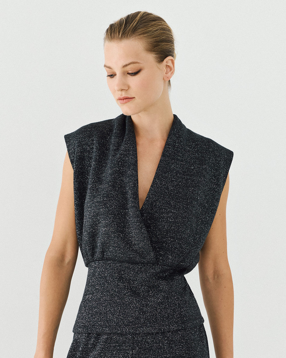 Access Fashion Lurex Wrap Black Top