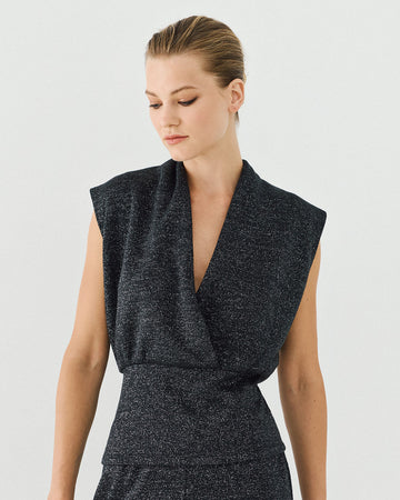 Access Fashion Lurex Wrap Black Top