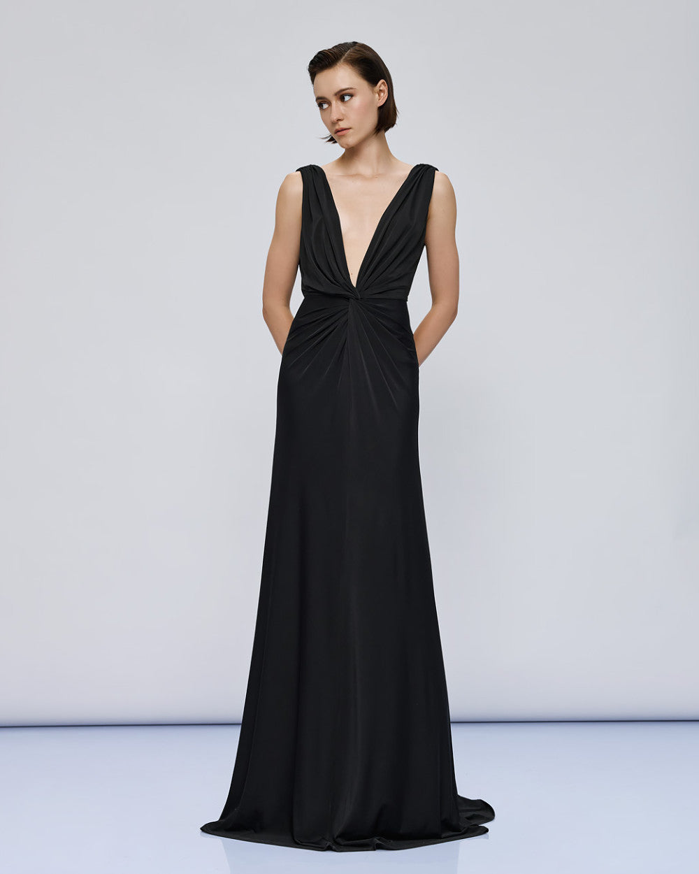 Access Fashion Maxi Black Dress With Tie Detailing &amp; Ruching