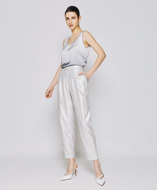 Access Fashion Metallic Silver Trousers With Sequin Detailing on Pocket