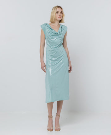 Access Fashion Mint Green Shimmery Draped Dress