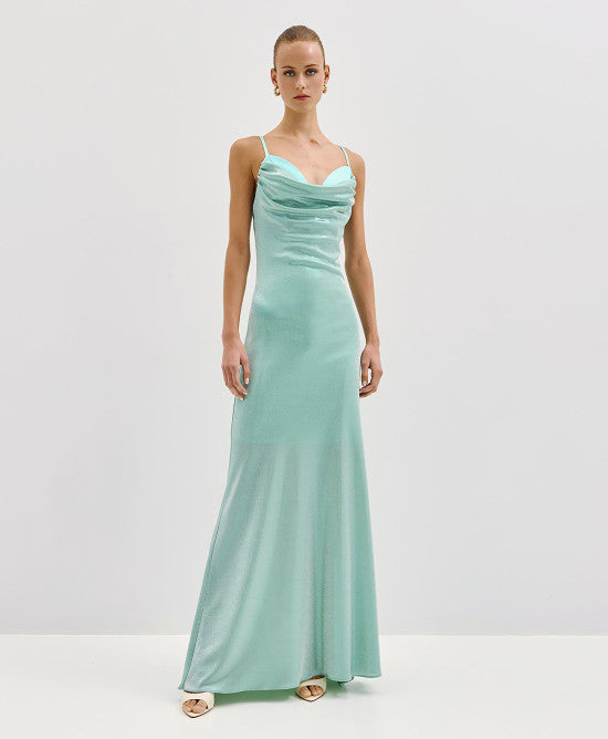 Access Fashion Mint Metallic-Effect Draped Maxi Dress