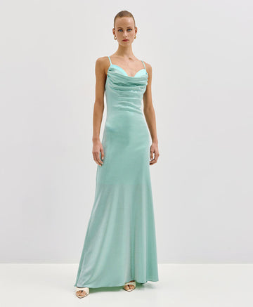 Access Fashion Mint Metallic-Effect Draped Maxi Dress