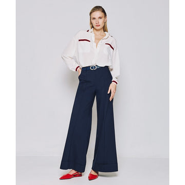 Access Fashion Navy Flare Pants With Turn-up Hemline