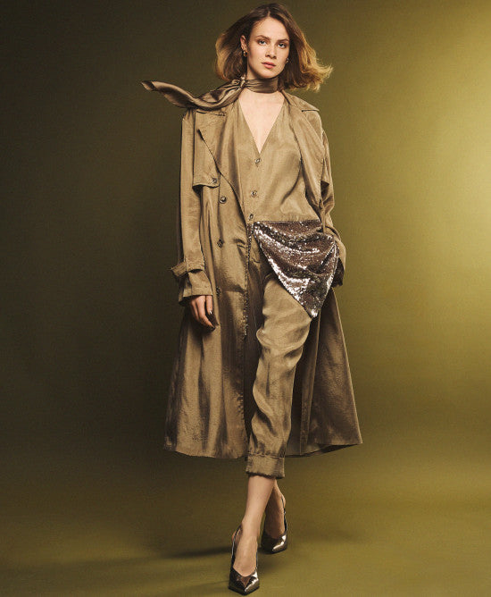 Access Fashion Olive Double-Breasted Trench Coat