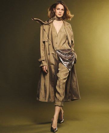 Access Fashion Olive Double-Breasted Trench Coat