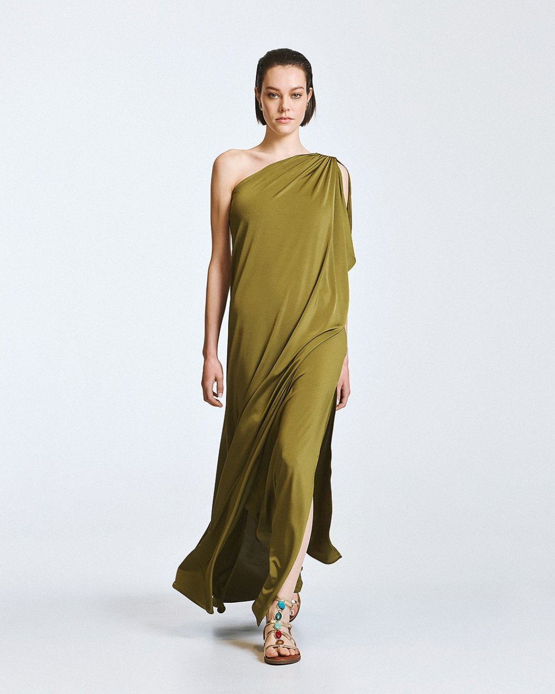 Access Fashion Olive One Shoulder Dress