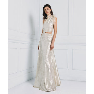 Access Fashion One-Shoulder Long Dress With Feathers