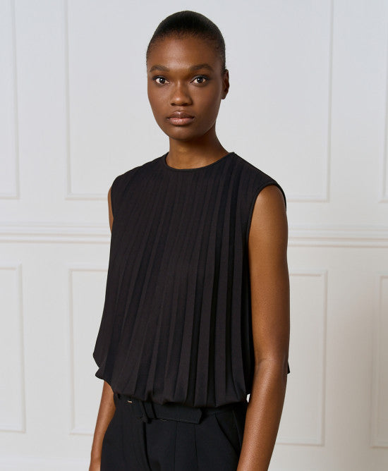 Access Fashion Pleated Black Top