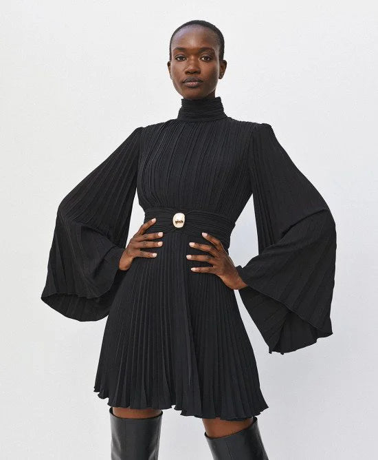Access Fashion Pleated Mini Black Dress