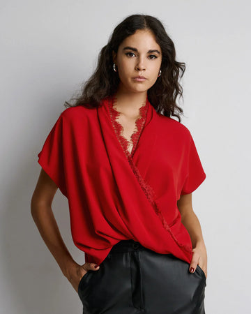 Access Fashion Red Blouse With Lace