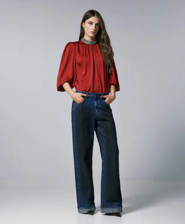 Access Fashion Red Blouse With Shimmering Rhinestones