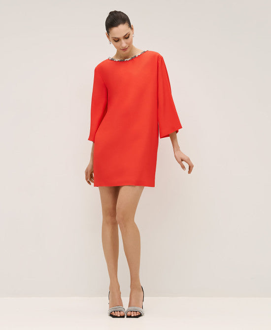 Access Fashion Red Mini Dress With Decorative Rhinetones