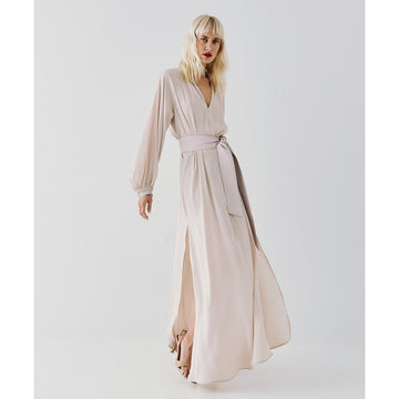 Access Fashion Sand Maxi Dress With Band Collar And Rhinestones