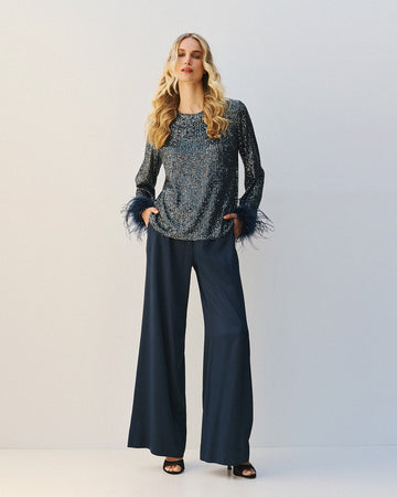 Access Fashion Satin Blue Wide Leg Trousers