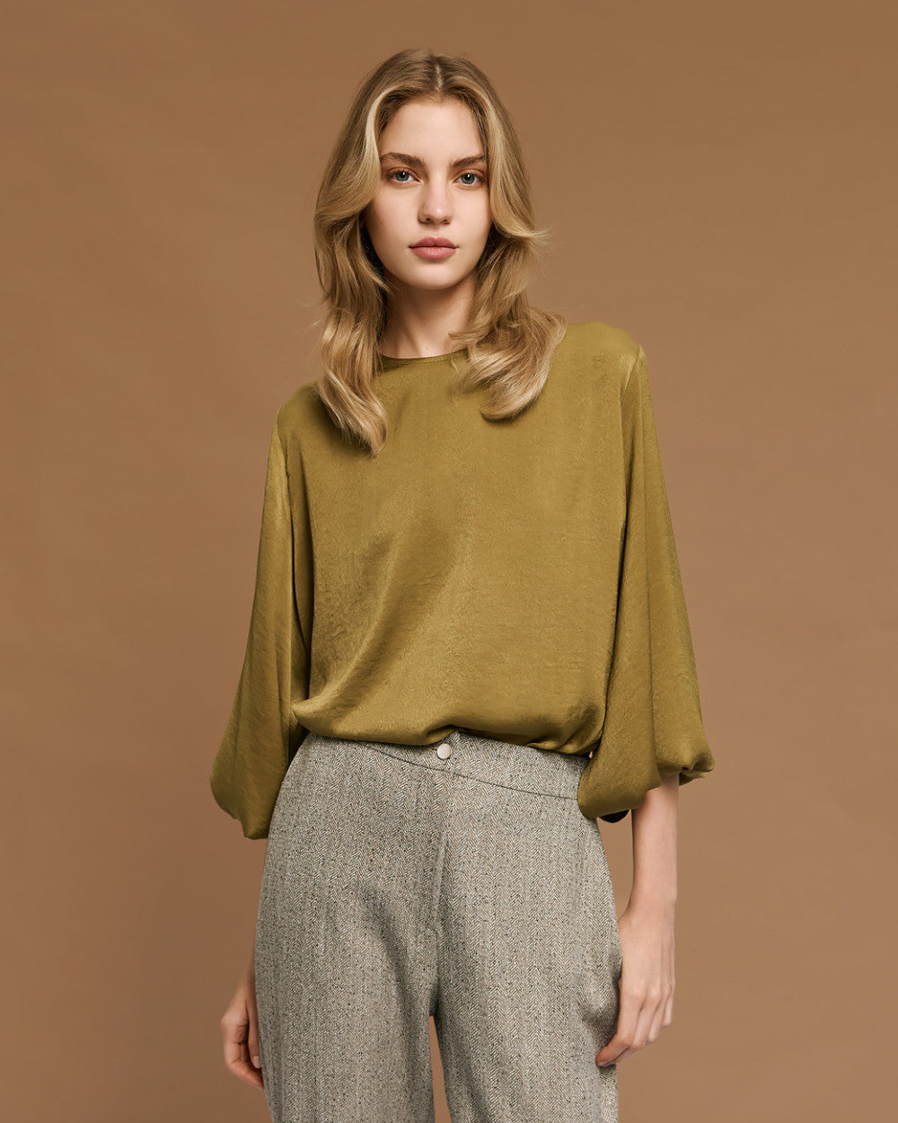 Access Fashion Satin Olive Blouse
