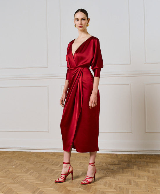Access Fashion Satin Wrap Red Dress