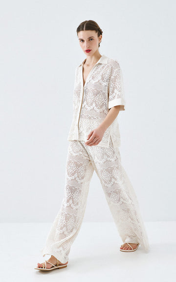 Access Fashion Semi Sheer Cream Trousers