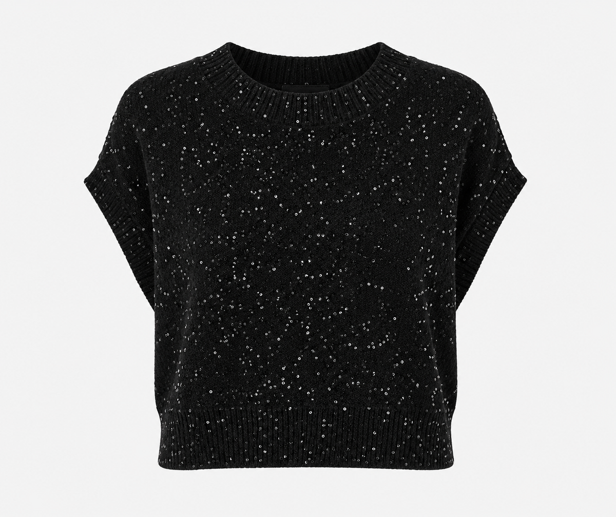 Access Fashion Sequin Knit Black Vest