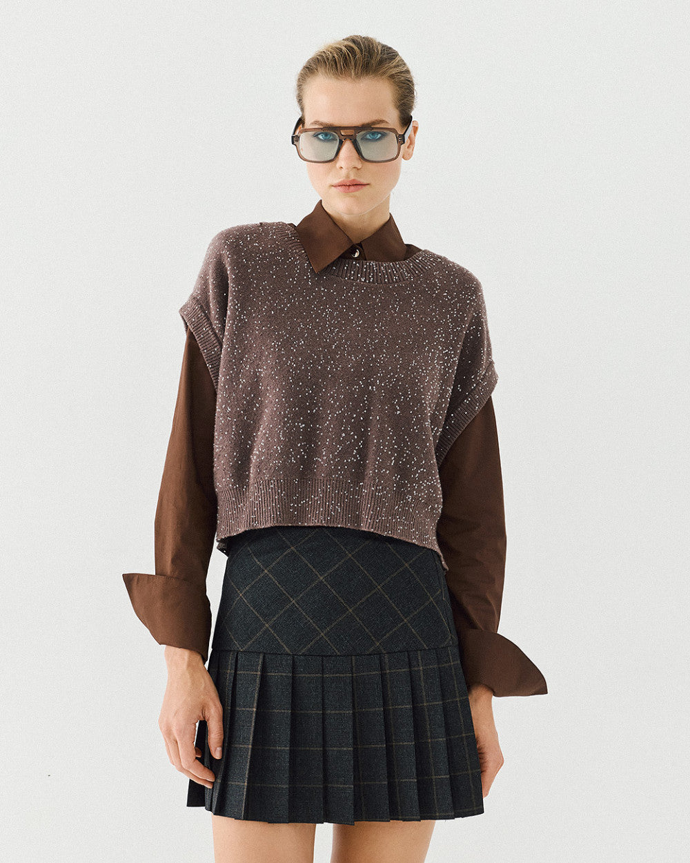 Access Fashion Sequin Knit Coffee Vest