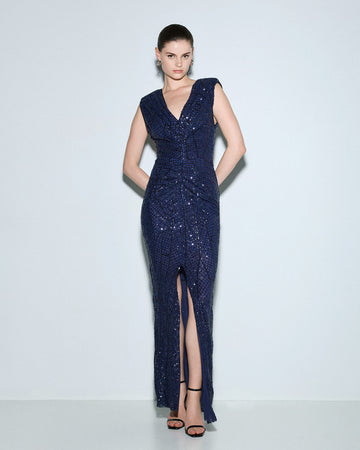 Access Fashion Sequin Navy Dress With Ruching
