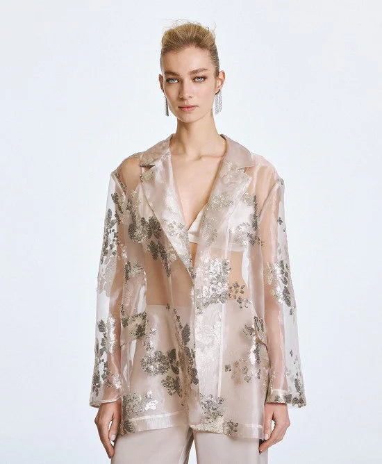 Access Fashion Sheer Blazer With Sequins