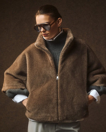 Access Fashion Short-Sleeve Faux Fur Jacket