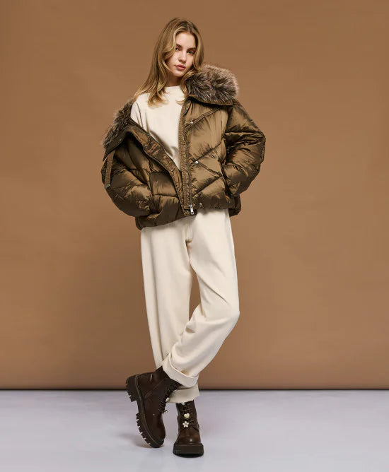 Access Fashion Short Olive Puffer Jacket