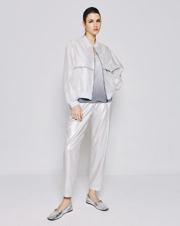 Access Fashion Silver Metallic-Effect Bomber Jacket