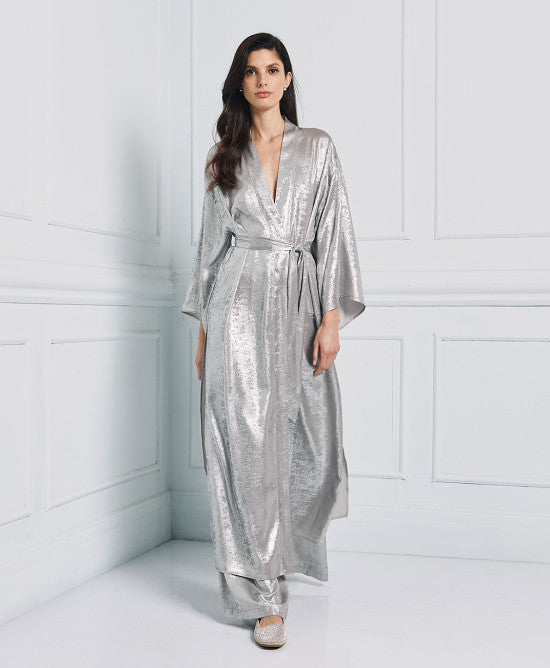 Access Fashion Silver Metallic Effect Kimono