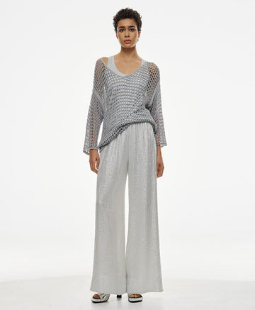 Access Fashion Silver Metallic Knitted Trousers