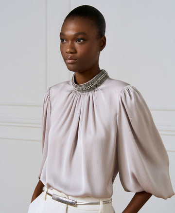 Access Fashion Silver Shimmery Blouse With Rhinestones