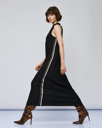 Access Fashion Sleeveless Black Dress With Striped Details