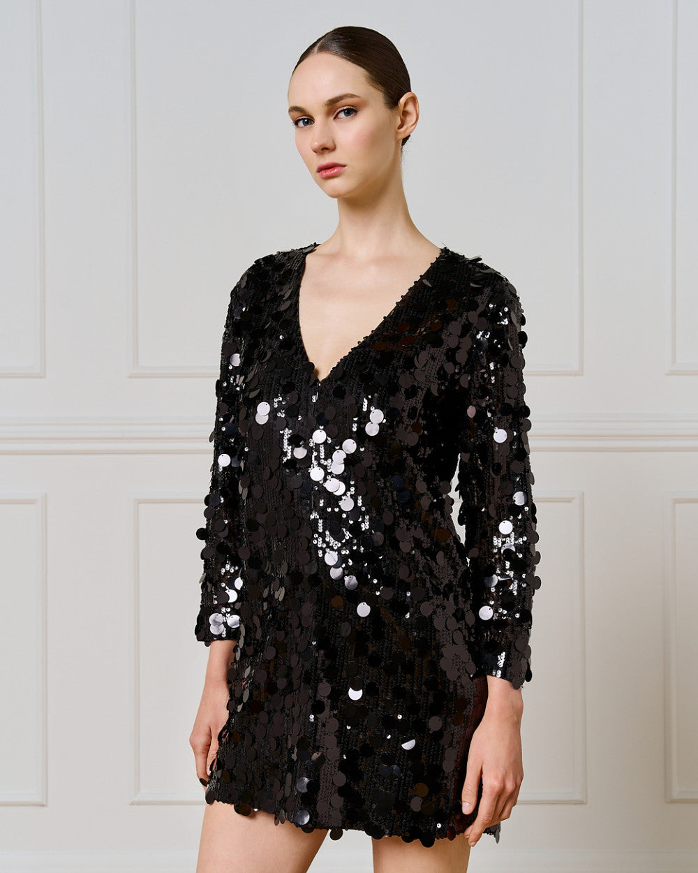 Access Fashion V Neck Black Mini Sequin Dress