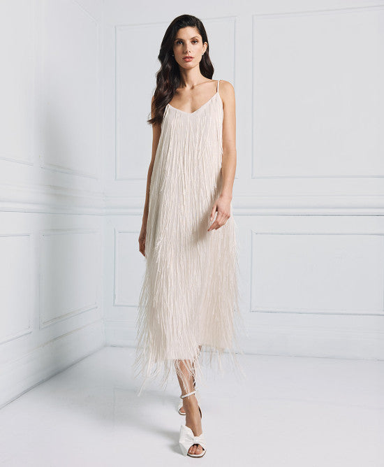 Access Fashion Vanilla Long Dress With Fringes