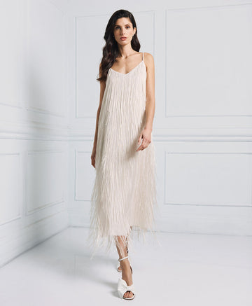 Access Fashion Vanilla Long Dress With Fringes